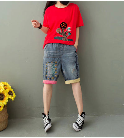 Pantalones Capri Denim con Bordado Étnico para Mujer - Image 10