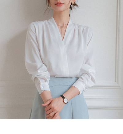 Blusa de Satén con Escote en V para Mujer - Elegancia Profesional - Image 14
