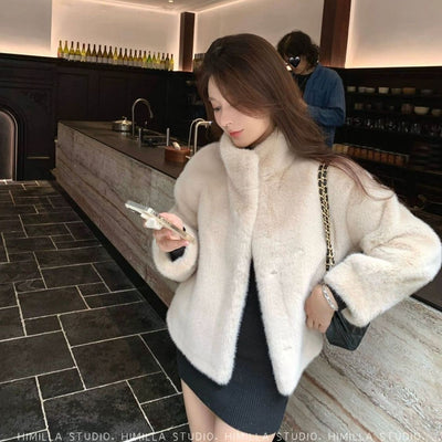 Abrigo Elegante Suelto con Cuello Forrado en Piel para Mujer - Image 27
