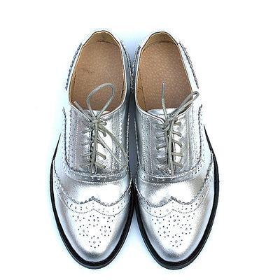 Zapatos Planos Punta Aguda Cuero Estilo Británico para Mujer - Image 16