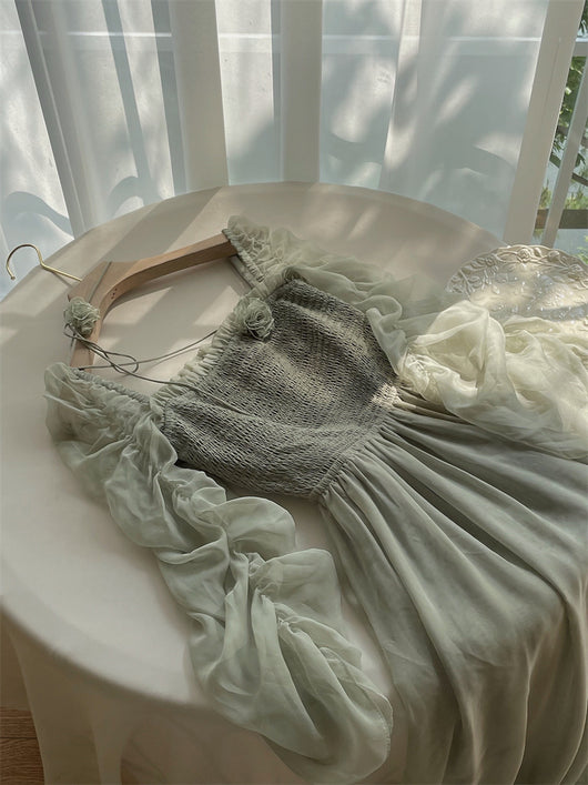 Vestido Largo de Manga Larga con Escote Cuadrado y Pliegues - Image 3