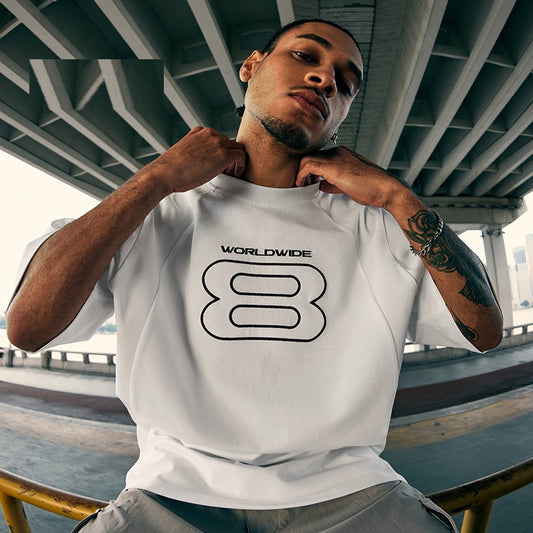 Camiseta Deportiva con Bordado Estilo Americano Oversize Manga Corta
