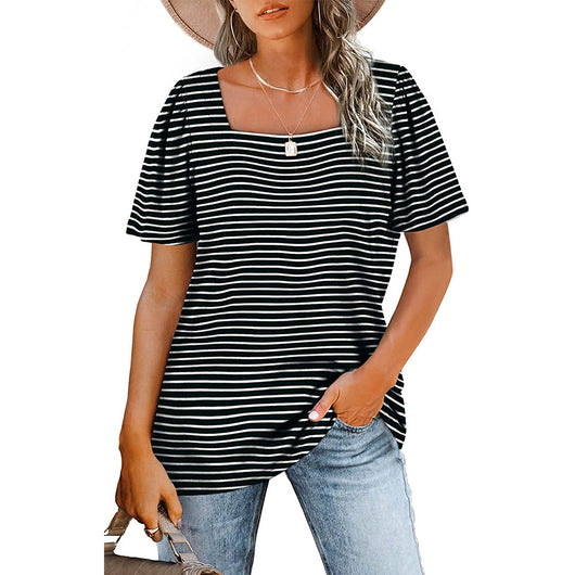 Camiseta de Cuello Cuadrado con Rayas Fruncidas para Mujer - Image 9