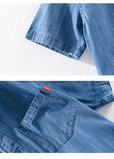 Camisa Denim Manga Corta de Algodón para Hombre - Clásica y Versátil - Image 12