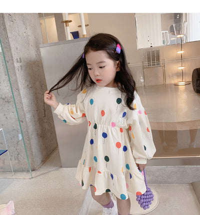 Vestido Infantil Manga Larga con Estampado de Globos de Amor - Image 9