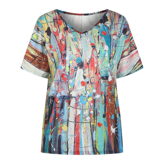 Blusa Estampada Cuello V Suelta Manga Corta para Mujer - Image 11