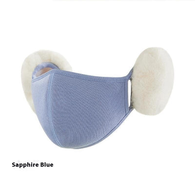 Pink ear-mounted warm mask with plush off-white ear protection, made from cotton for winter and autumn. - Image 14