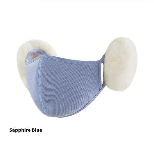 Pink ear-mounted warm mask with plush off-white ear protection, made from cotton for winter and autumn. - Image 14