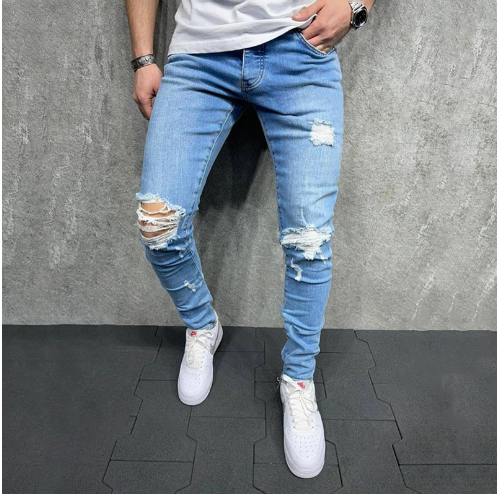 Jeans Slim Fit Azul Claro con Roturas - Image 7