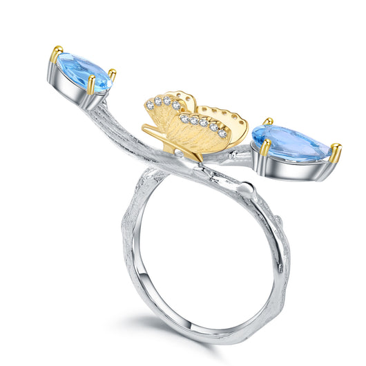 Anillo de Topacio Natural con Mariposa - Diseño Minimalista - Image 5
