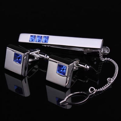 Conjunto de Accesorios para Traje: Gemelos Plateados con Cristales, Pasador de Corbata y Corbata - Image 2