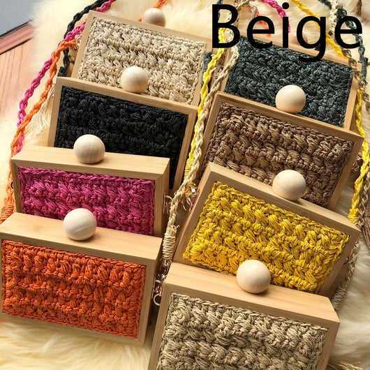 Bolsa de Playa Tejida con Marco de Madera y Borla - Bolso Mensajero Elegante para Vacaciones - Image 8