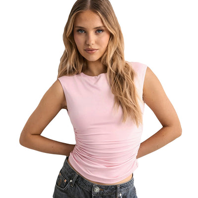 Blusa Ajustada Escote Bardot sin Espalda en Colores Lisos - Image 5