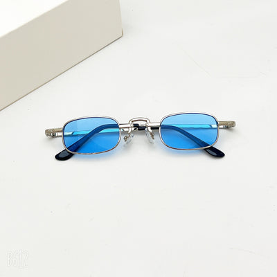 Black retro hip hop sunglasses with dark rectangular lenses and a sleek metal frame on a white background. - Image 7