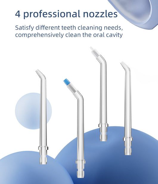 White portable electric dental water flosser with a clear nozzle and retractable water tank for oral hygiene. - Image 11