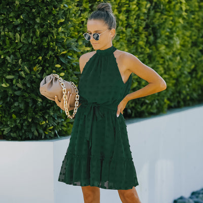 Vestido Halter de Chifón con Escotes Jacquard - Image 29