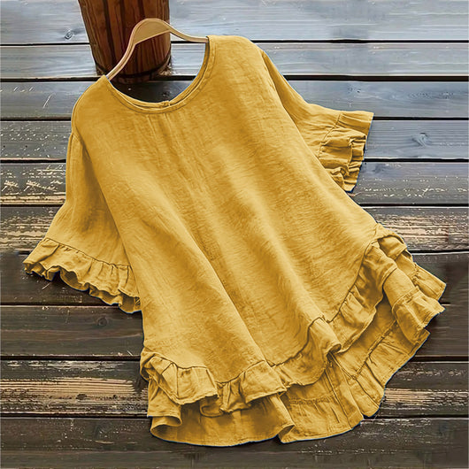 Blusa Holgada de Algodón y Lino con Volantes en Ruedo - Image 8