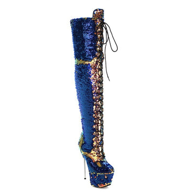 Botas Stiletto Brillantes Hasta la Rodilla con Lentejuelas - Image 4
