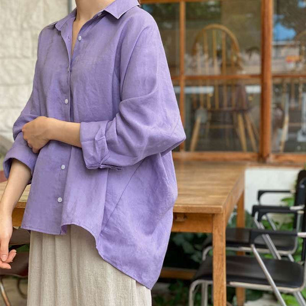 Blusa Vintage de Algodón y Lino Púrpura