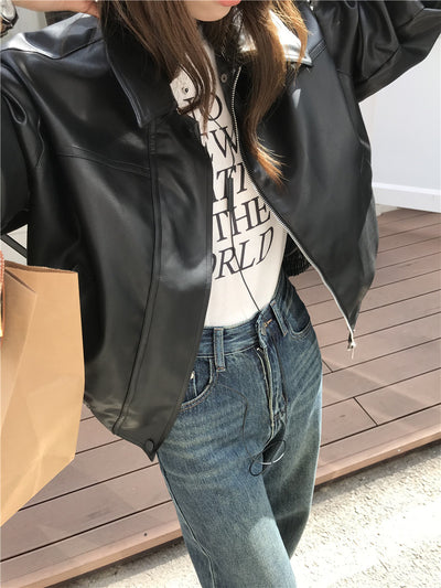 Chaqueta de Cuero Cropped Retro Americana para Mujer - Estilo Cool y Sofisticado - Image 25