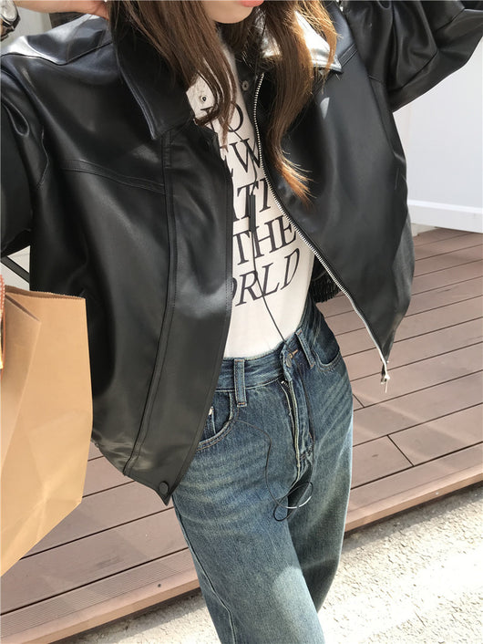 Chaqueta de Cuero Cropped Retro Americana para Mujer - Estilo Cool y Sofisticado - Image 25