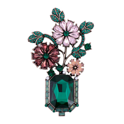 Broche Vintage Floral con Cristales de Imitación - Diseño Dorado y Verde - Image 11