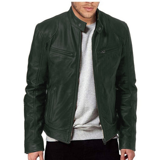Chaqueta de Cuero para Hombre con Cuello Alto Estilo Punk - Image 9