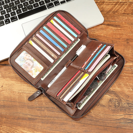 Billetera de Cuero Genuino para Hombre Gran Capacidad Multifuncional