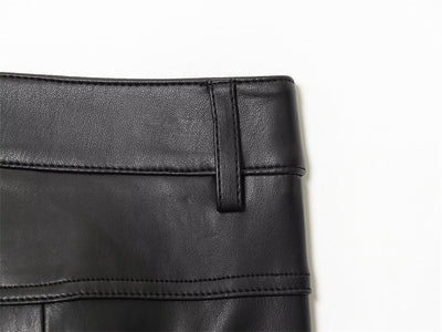 Pantalones de Cuero Casual Efecto Pierna Larga con Cintura Elástica y Bota Acampanada - Image 23