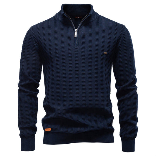 Suéter Hombre Jacquard a Rayas con Cierre Medio y Cuello Alto - Image 11