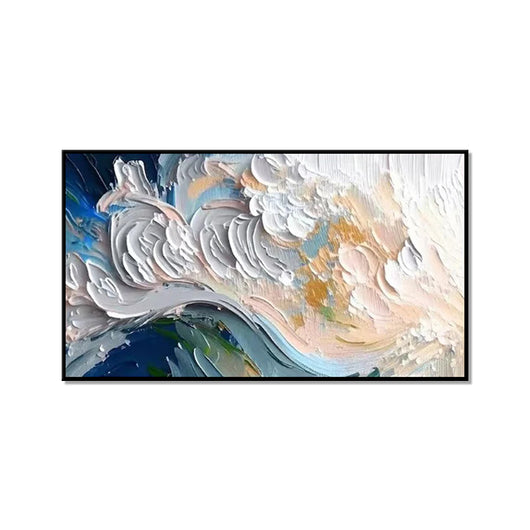 Cuadro Abstracto Paisaje Marino Óleo Sobre Lienzo Hecho a Mano Tonos Azul Verde y Blanco - Image 5