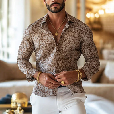 Camisa Casual Floral con Solapa Estampada de Manga Larga - Image 8