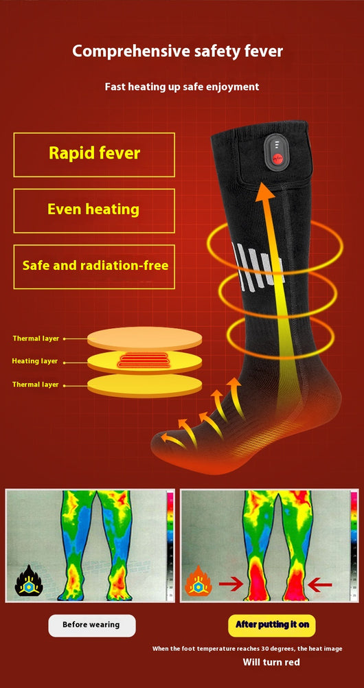 Calcetines Térmicos de Algodón Puro con Calefacción Eléctrica para Esquí - Image 20