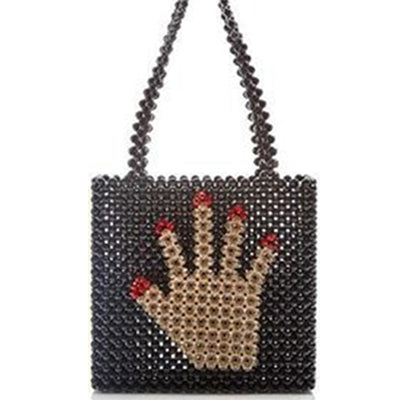 Bolsa Tejida con Patrones de Puzzle y Cuentas Decorativas - Image 10