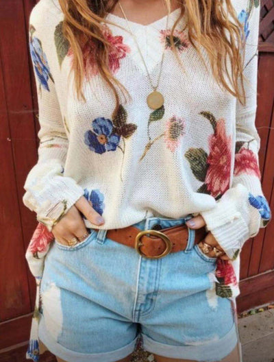 Blusa Suelta Estampada con Cuello en V y Mangas Largas - Image 10