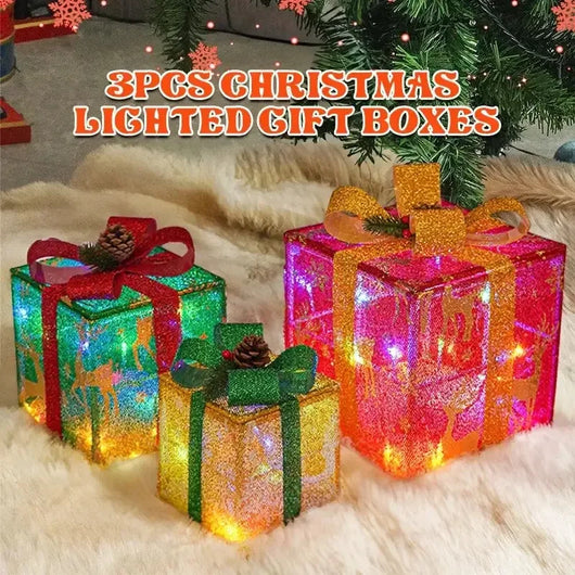 Set 3 Cajas de Regalo Navideñas con Moño Luminoso para Árbol de Navidad - Image 11