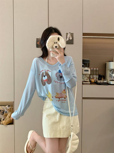 Blusa Suelta Estampado Cachorro Protección Solar - Image 20