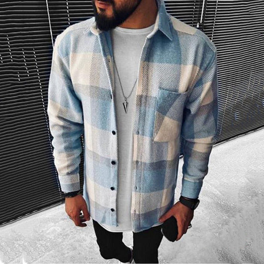Camisa Cuadros Bloques de Color Primavera Otoño para Hombre - Image 2