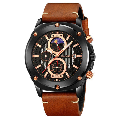Reloj de Hombre Cuero con Tres Esferas y Seis Agujas - Cuarzo Premium - Image 4