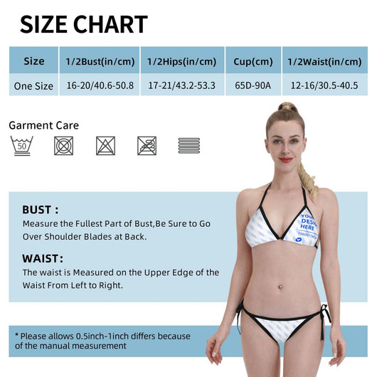 Women's two-piece bikini with a white and light blue diamond pattern, black trim, and tie-side bottoms. - Image 10