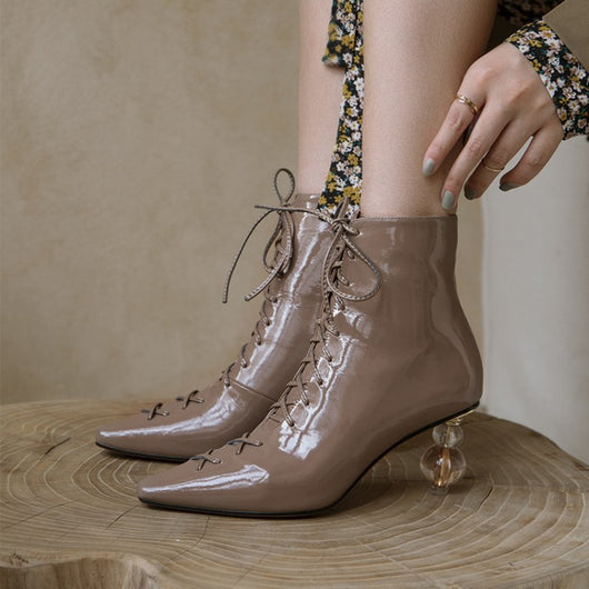 Botas Martin de Cuero con Tacón de Cristal, Cordones y Cierre - Image 14
