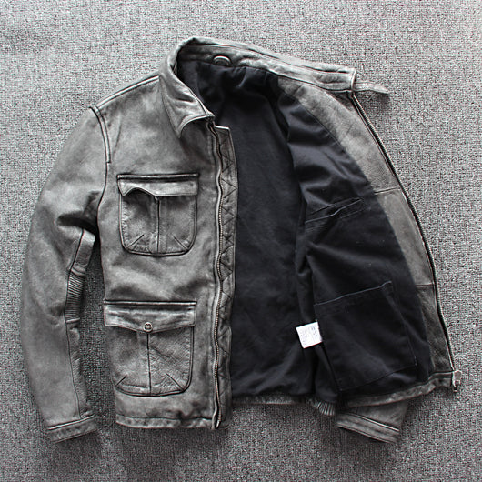 Chaqueta de Cuero para Motociclista con Bolsillos de Negocios - Image 9