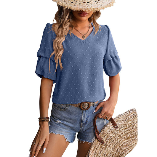 Blusa Elegante de Gasa con Cuello en V y Mangas Abullonadas - Image 4