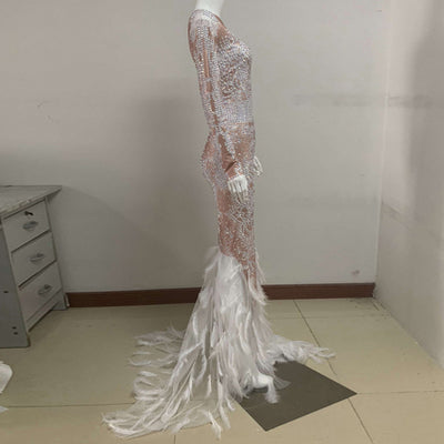 Vestido de Noche Elegante con Plumas y Perlas para Mujer - Image 13