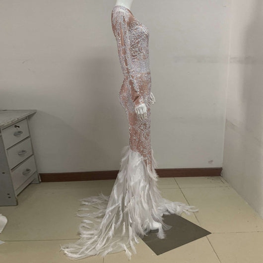 Vestido de Noche Elegante con Plumas y Perlas para Mujer - Image 13