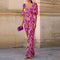Jumpsuit Estampado con Cuello V y Mangas Linterna