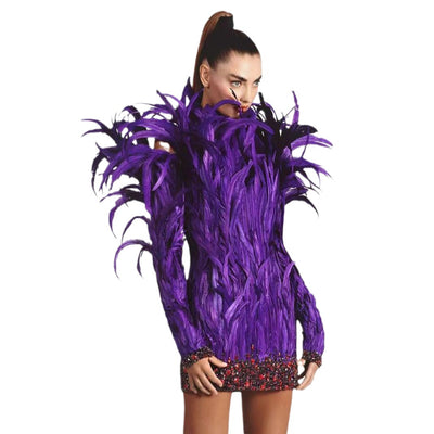 Vestido Elegante Largo con Plumas Premium y Mangas Largas - Image 5
