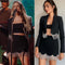 Blazer Negro para Mujer con Cadena de Diamantes y Borlas de Lujo