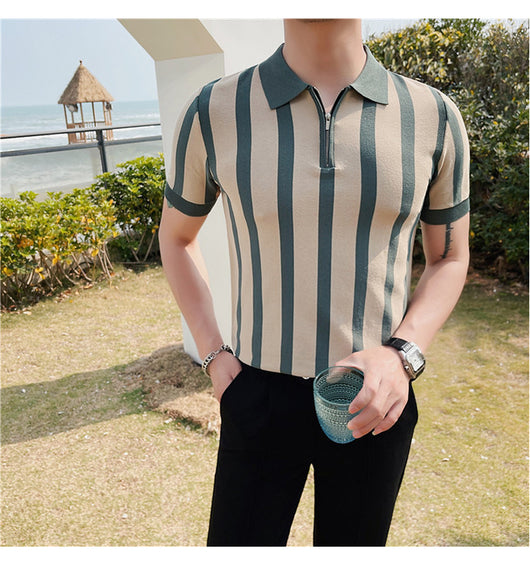 Suéter a Rayas con Cuello Solapa - Camiseta Casual Stretch Británica - Image 20