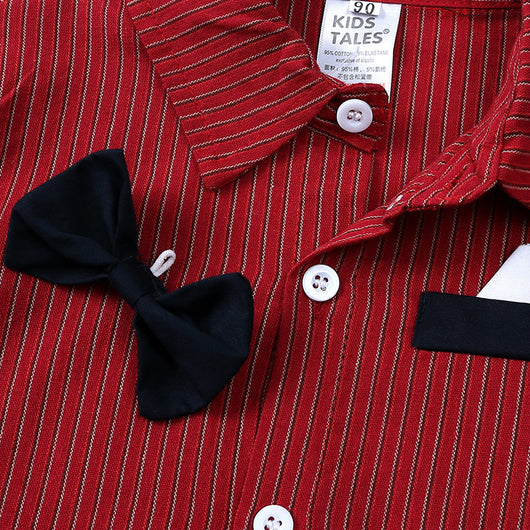 Conjunto de Tirantes con Corbatín Rojo a Rayas para Niño - Outfit Elegante para Celebraciones - Image 5